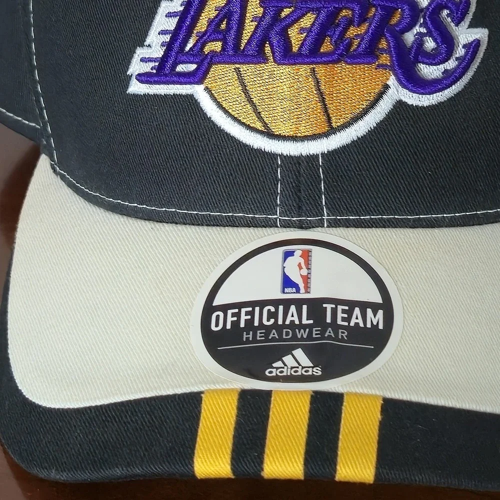 Adidas Los Angeles Lakers NBA Cap Hat Stick Back Black Yellow Adjustable Kobe